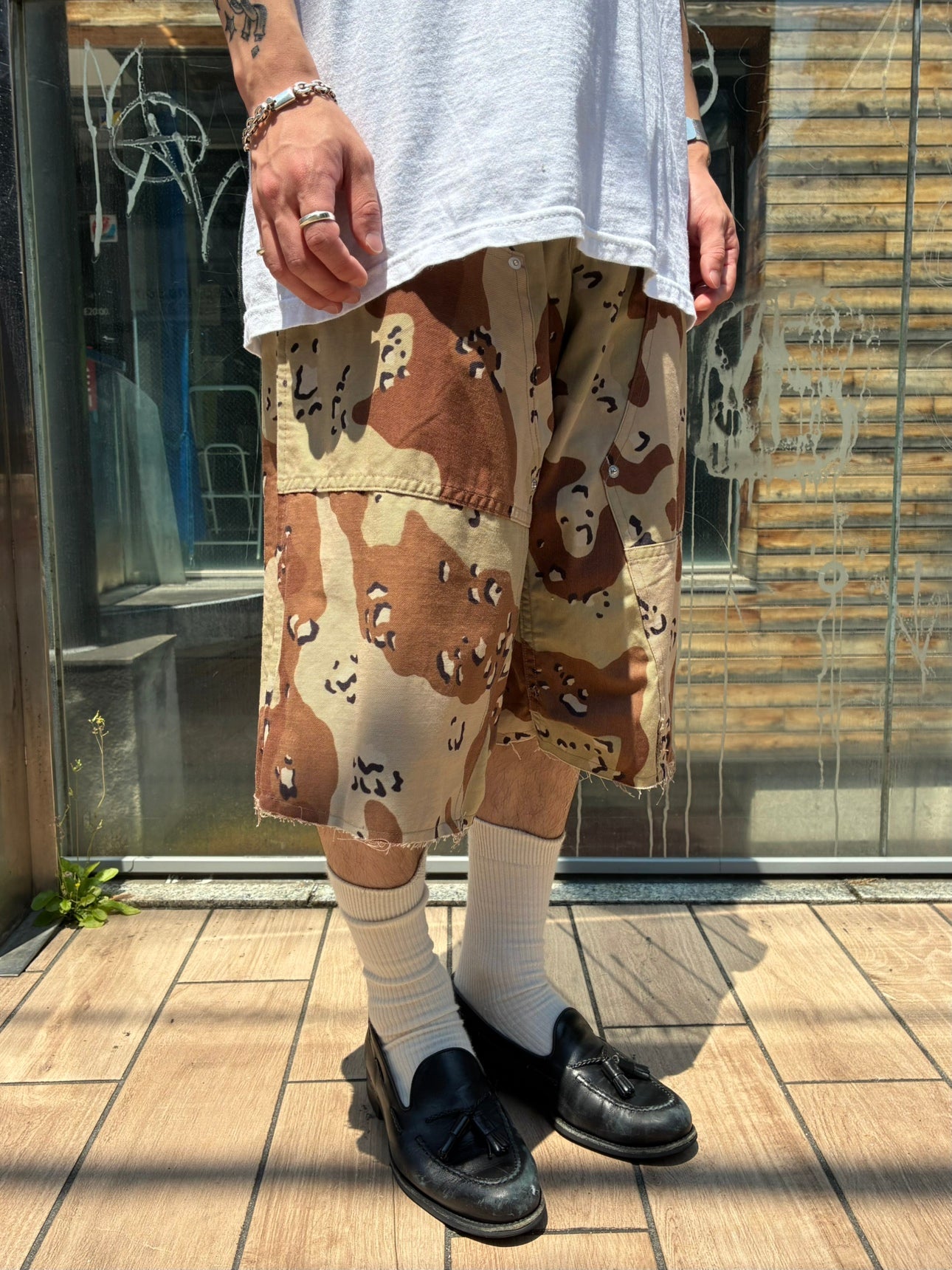 REMAKE  ARMY DOUBLE KNEE SHORTS