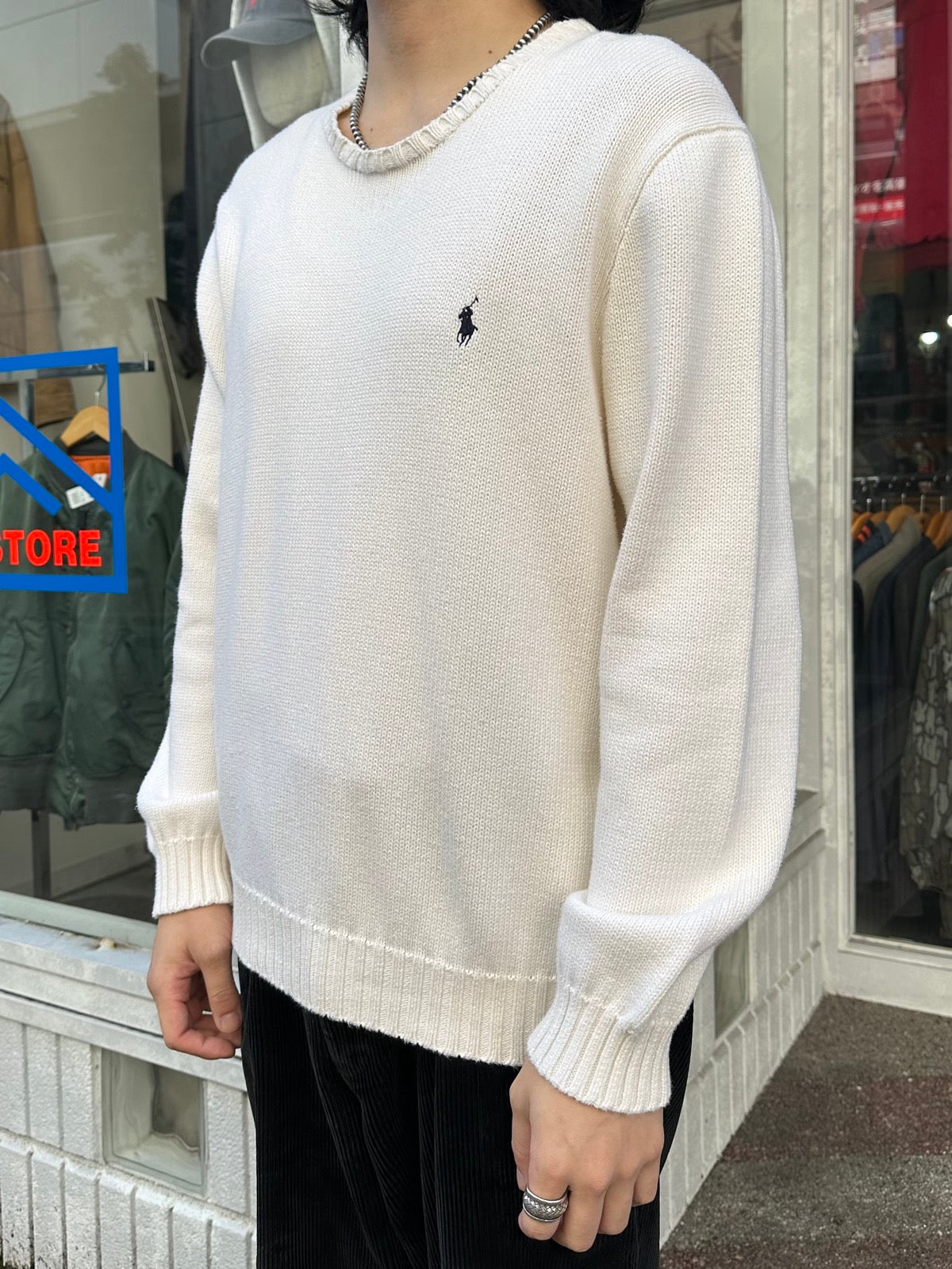 90's RALPH LAUREN 「CREW NECK」ワンポイントコットンニットセーター