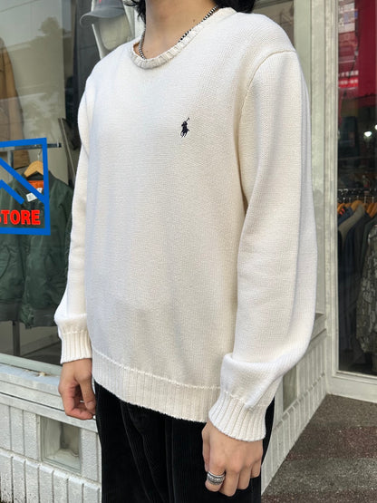90's RALPH LAUREN 「CREW NECK」ワンポイントコットンニットセーター