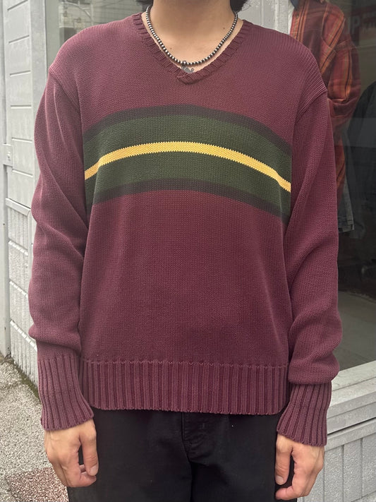 90's RALPH LAUREN Vネックコットンニット