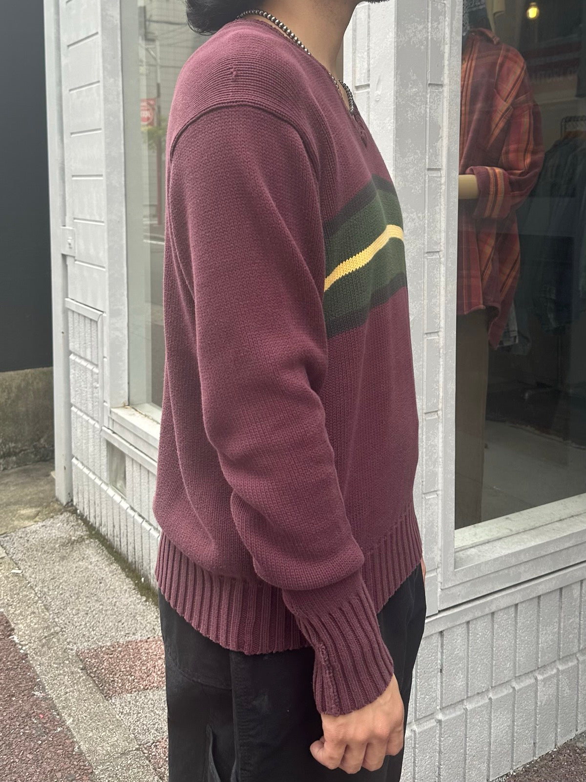 90's RALPH LAUREN Vネックコットンニット
