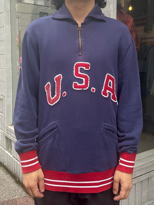 90's RALPH LAUREN 「U.S.A.」ハーフジップスウェット　