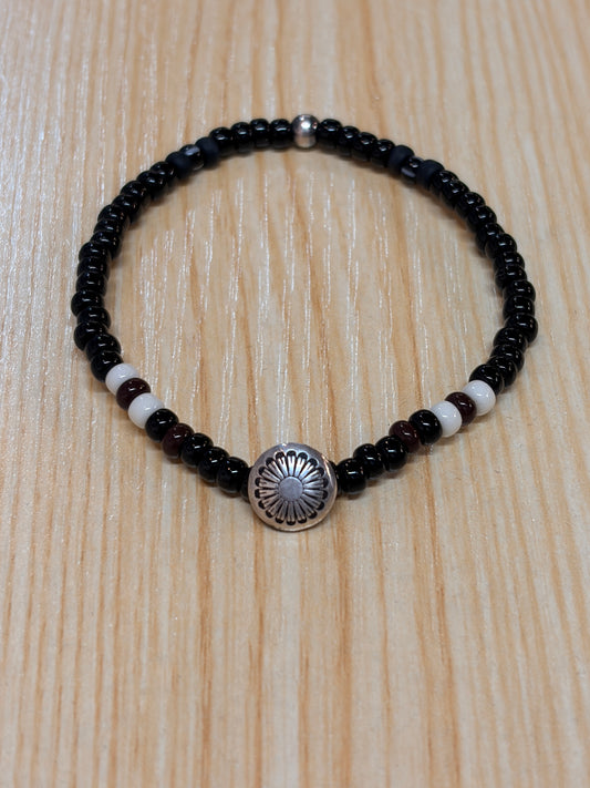 SILVER925 CONCHO & BEADS BRACELET- BLACK・D.BROWN / ROSETTAPRAYER➀
