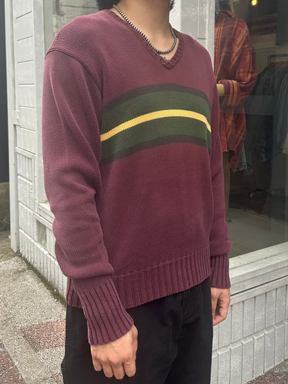 90's RALPH LAUREN Vネックコットンニット
