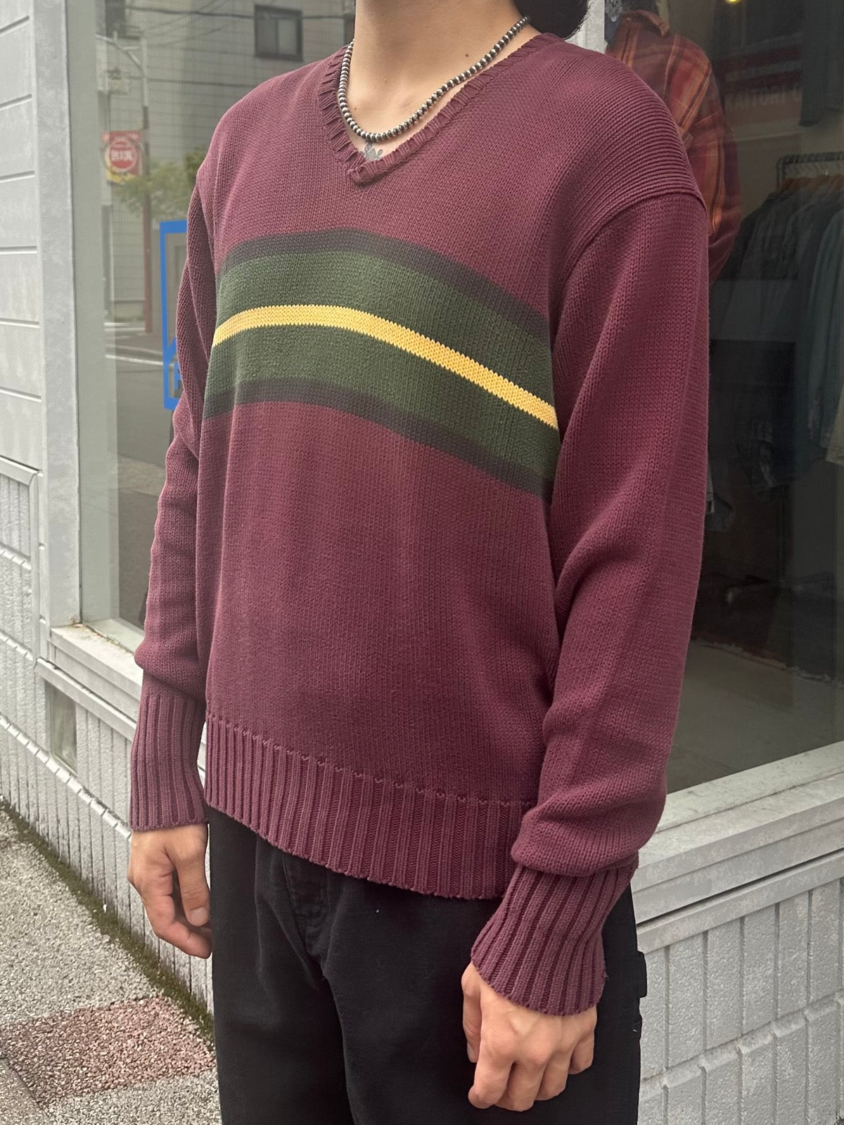 90's RALPH LAUREN Vネックコットンニット