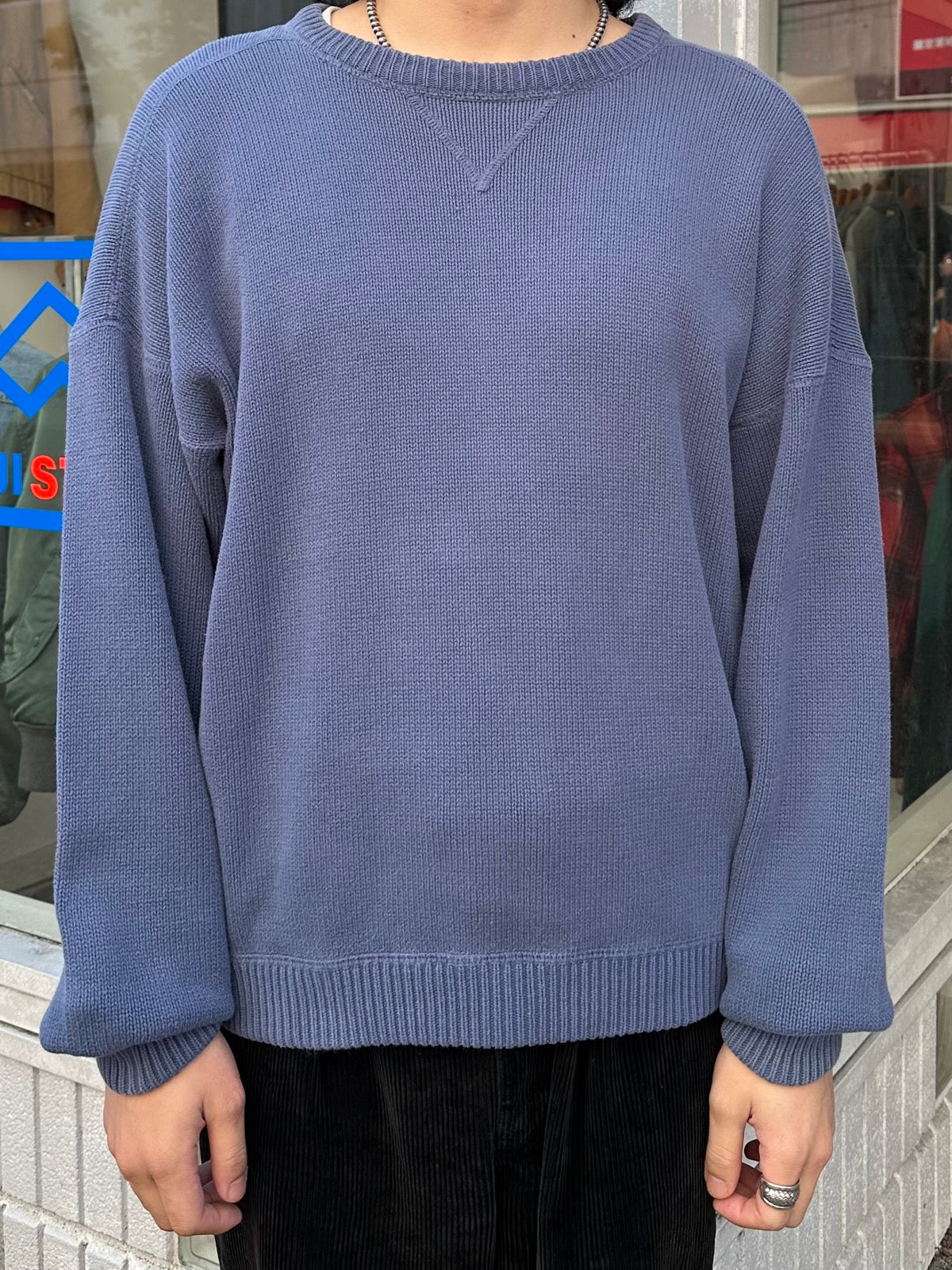 90's EDDIE BAUER 前Vガゼットコットンニット