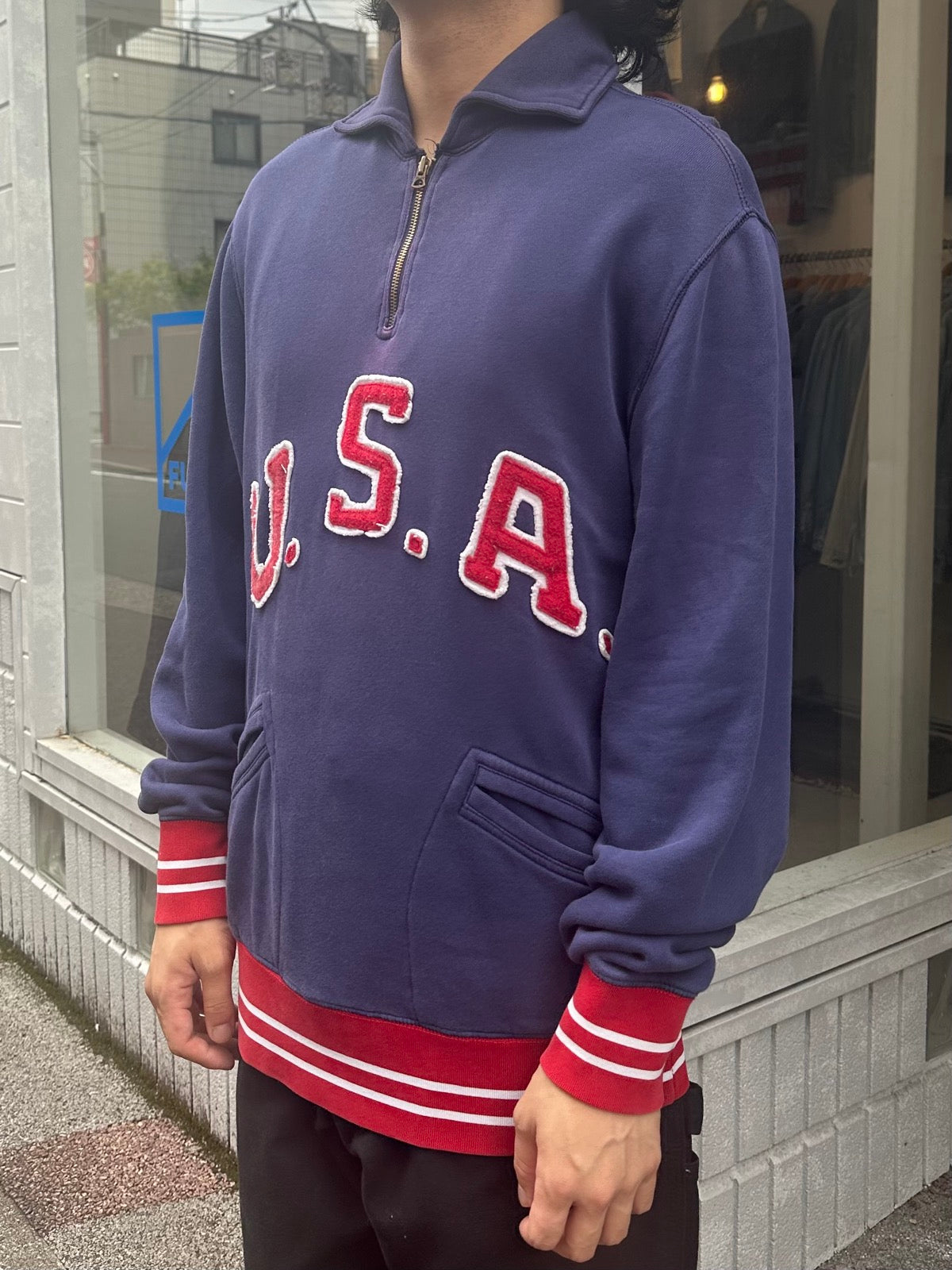 90's RALPH LAUREN 「U.S.A.」ハーフジップスウェット　