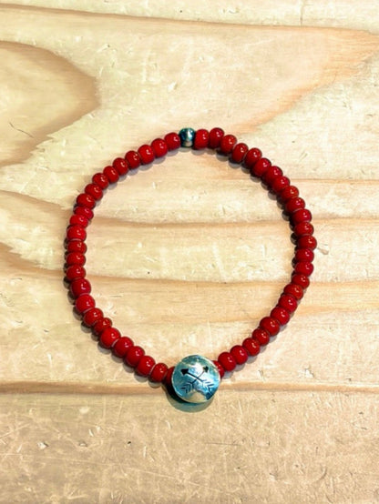 SILVER925 CONCHO & BEADS BRACELET- RED / ROSETTAPRAYER②