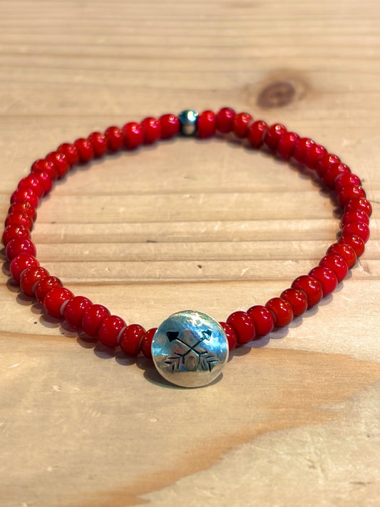 SILVER925 CONCHO & BEADS BRACELET- RED / ROSETTAPRAYER②