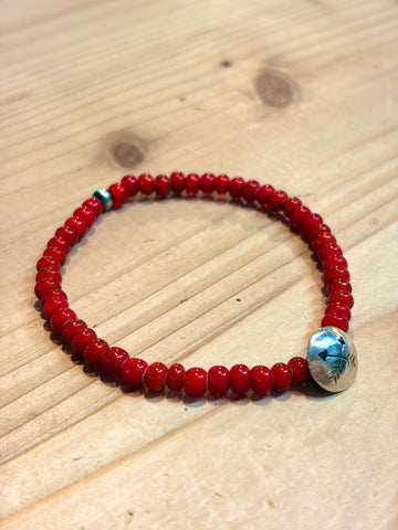SILVER925 CONCHO & BEADS BRACELET- RED / ROSETTAPRAYER②