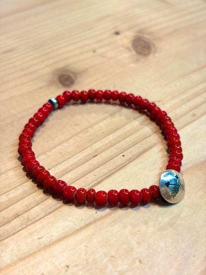 SILVER925 CONCHO & BEADS BRACELET- RED / ROSETTAPRAYER②