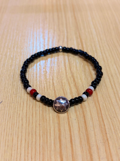 SILVER925 CONCHO & BEADS BRACELET- BLACK・RED / ROSETTAPRAYER➀