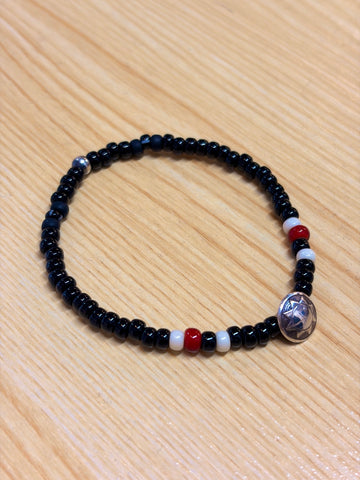 SILVER925 CONCHO & BEADS BRACELET- BLACK・RED / ROSETTAPRAYER➀