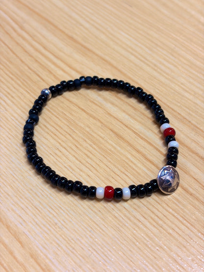 SILVER925 CONCHO & BEADS BRACELET- BLACK・RED / ROSETTAPRAYER➀