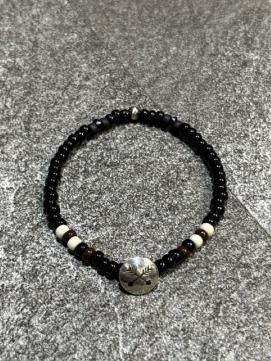SILVER925 CONCHO & BEADS BRACELET- BLACK・D.BROWN / ROSETTAPRAYER②