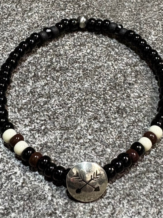 SILVER925 CONCHO & BEADS BRACELET- BLACK・D.BROWN / ROSETTAPRAYER②