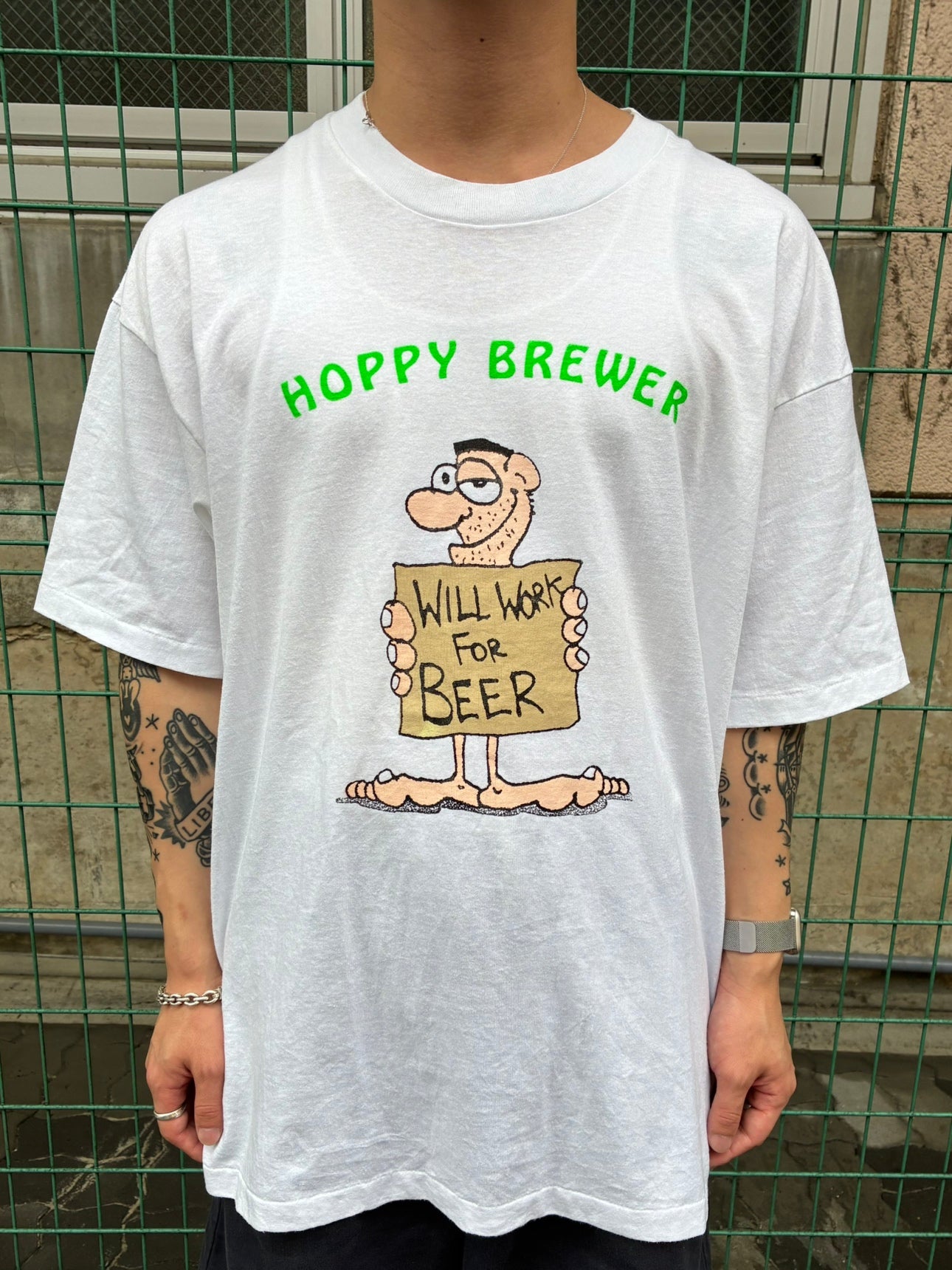 90's「HOPPY BREWER」USA製 ホワイトTシャツ