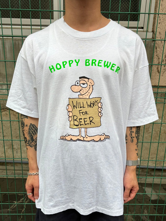 90's「HOPPY BREWER」USA製 ホワイトTシャツ