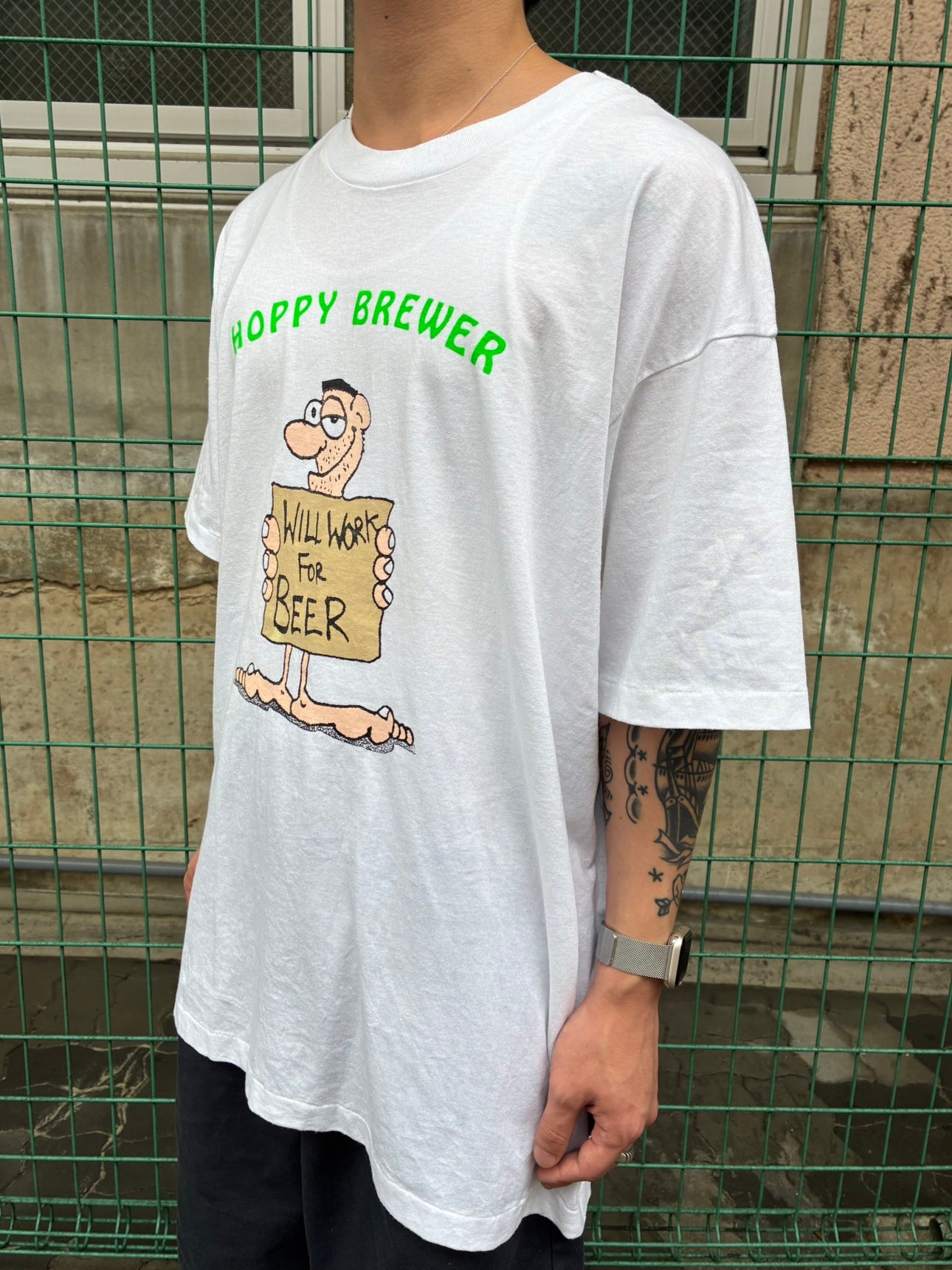 90's「HOPPY BREWER」USA製 ホワイトTシャツ