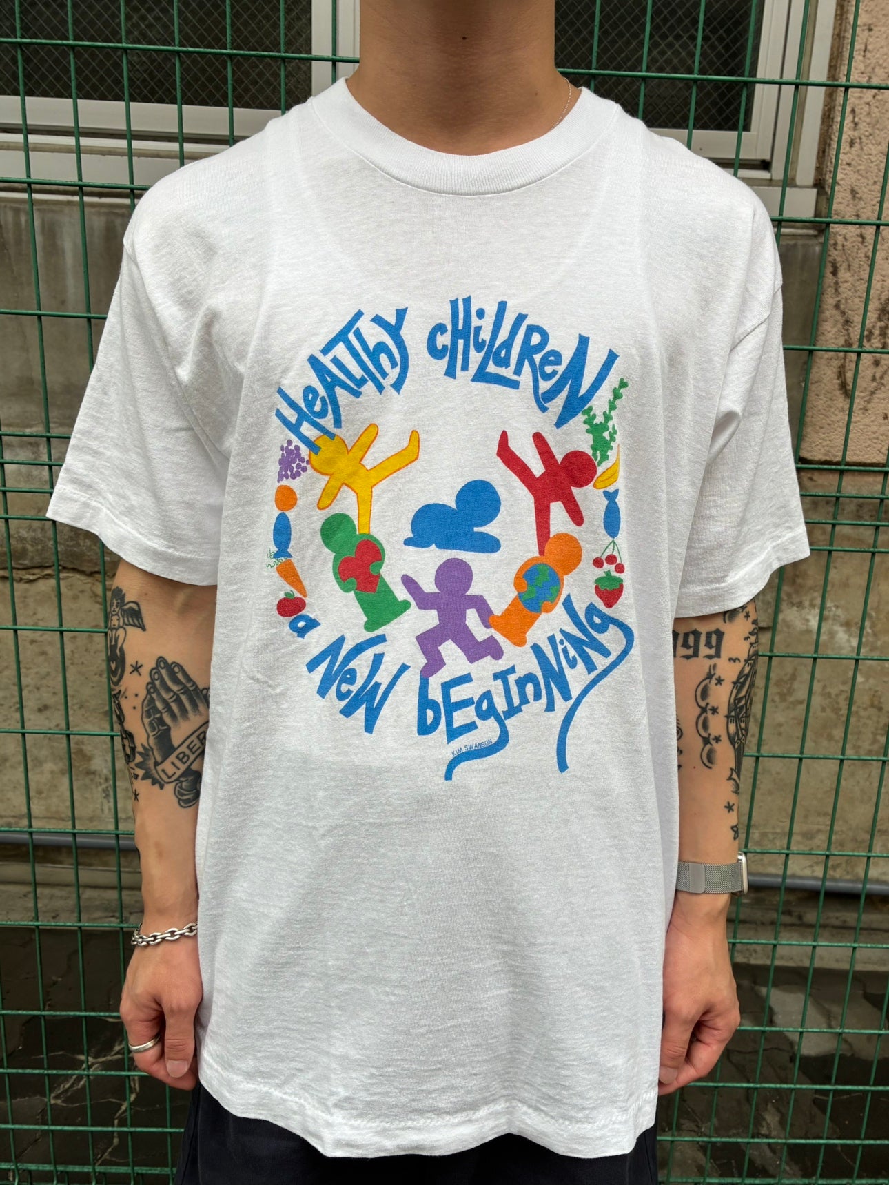 90's「HEALTHY CHILDREN NEW BEGINNING」ホワイトTシャツ
