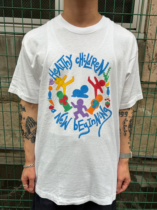 90's「HEALTHY CHILDREN NEW BEGINNING」ホワイトTシャツ