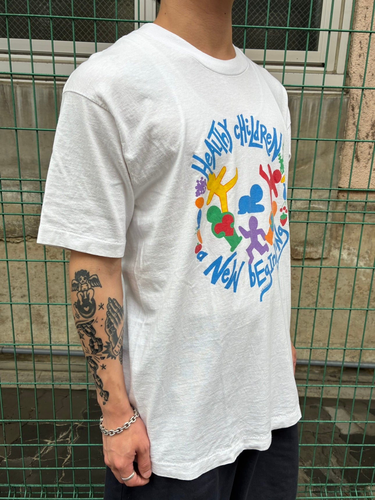 90's「HEALTHY CHILDREN NEW BEGINNING」ホワイトTシャツ