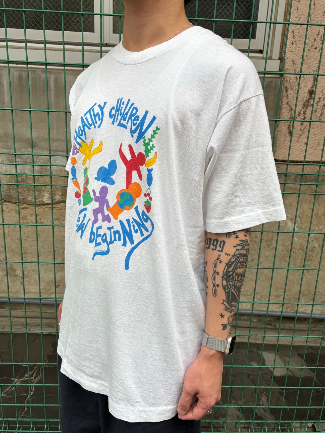 90's「HEALTHY CHILDREN NEW BEGINNING」ホワイトTシャツ