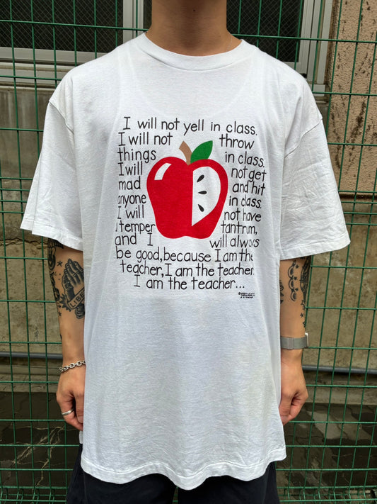 90's「I AM THE TEACHER」USA製 ホワイトTシャツ