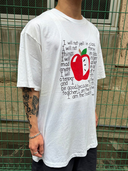 90's「I AM THE TEACHER」USA製 ホワイトTシャツ