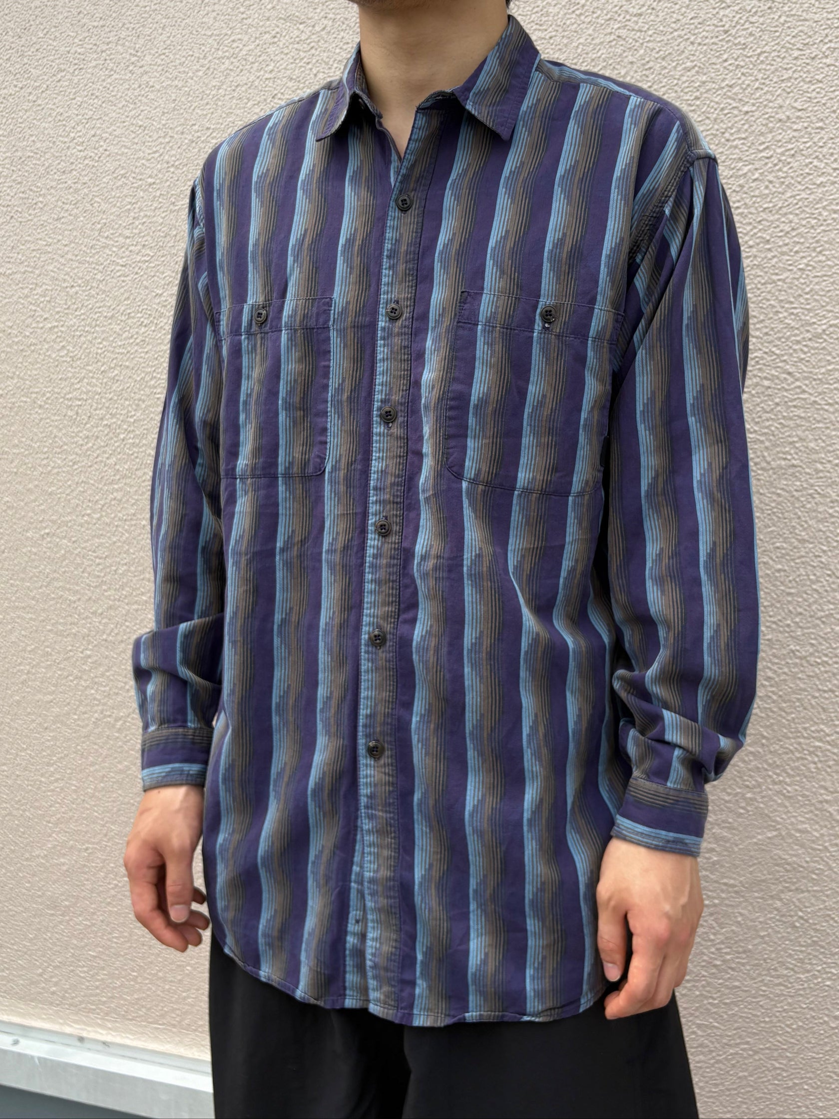 90's PATAGONIA 雪なし「PUEBLO Native Stripe Long Sleeve Shirt」長袖シャツ