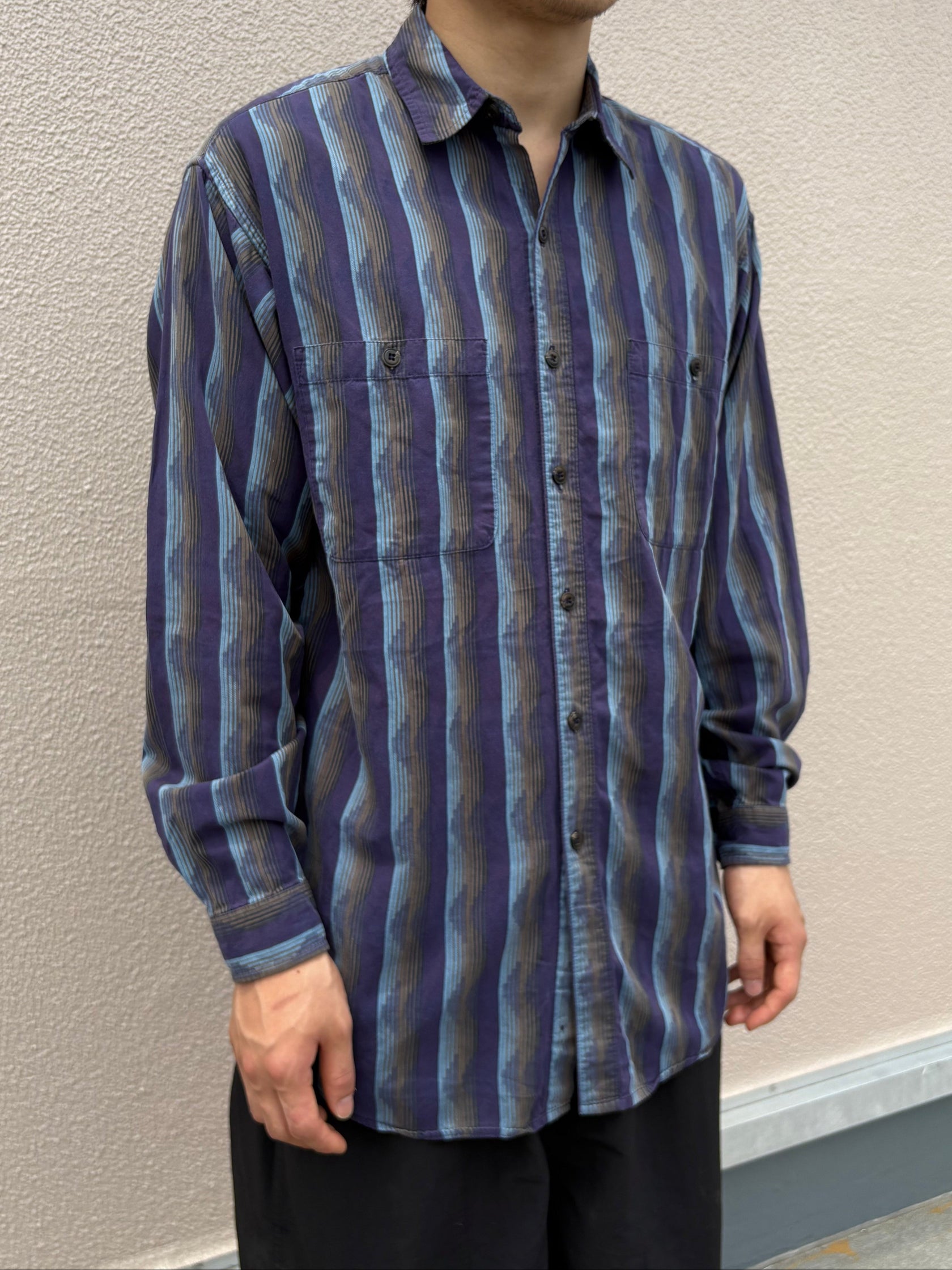 90's PATAGONIA 雪なし「PUEBLO Native Stripe Long Sleeve Shirt」長袖シャツ