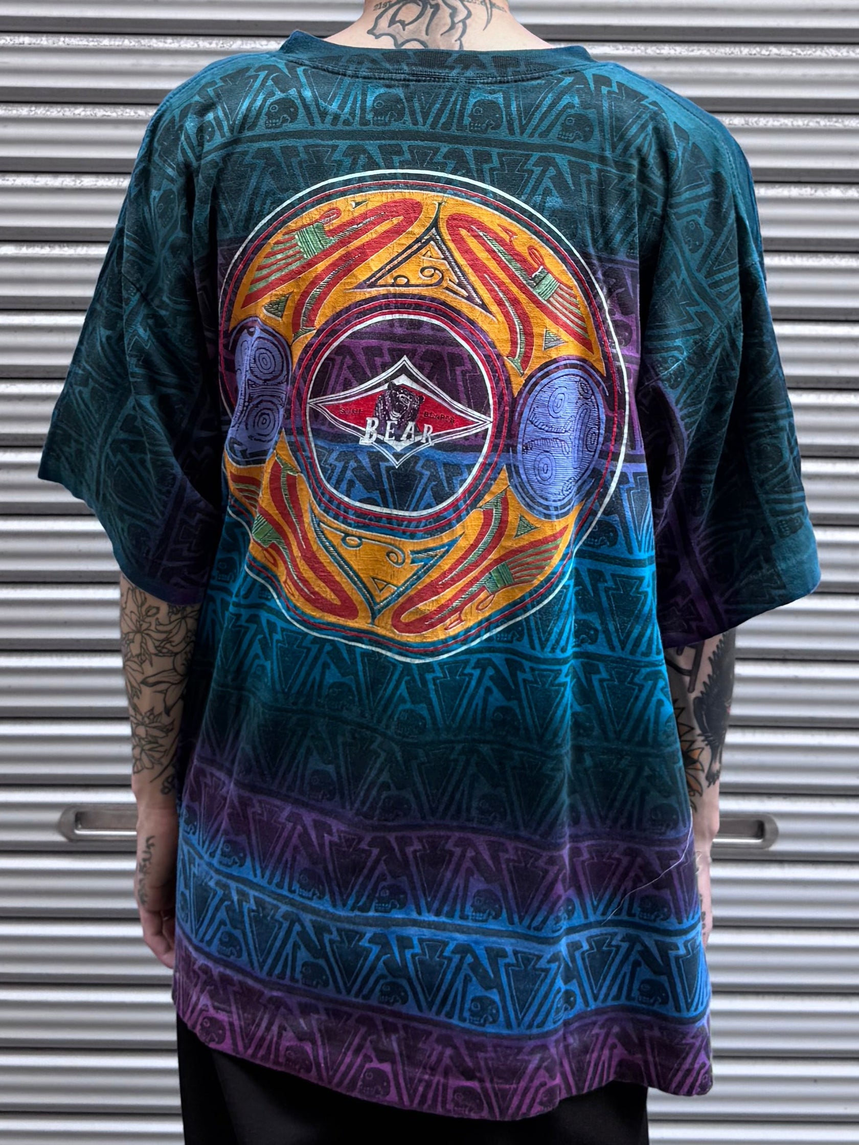 90's BEAR SURF BOARDS 「Scull」オーバープリントTシャツ