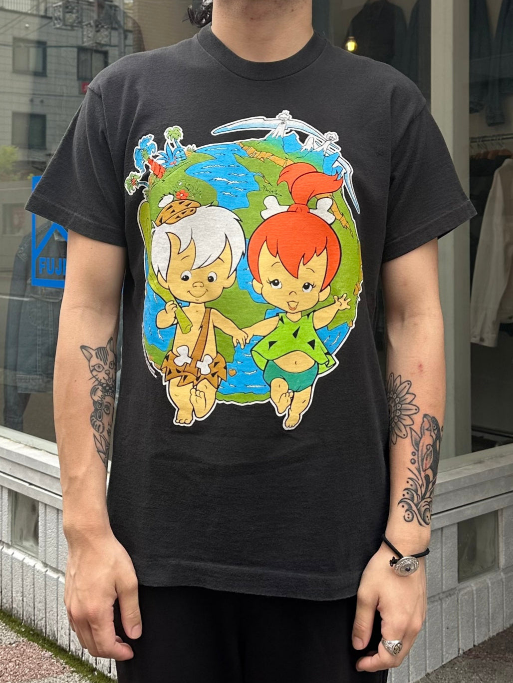 90's FLINTSTONE 「Pebbles＆BamBam」USA製 キャラクターTシャツ