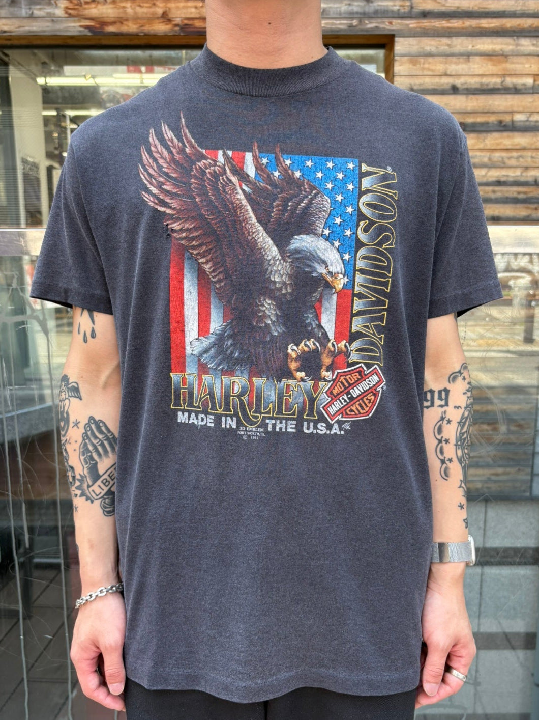 90's HARLEY-DAVIDSON「Eagle＆星条旗」USA製 ハーレーTシャツ