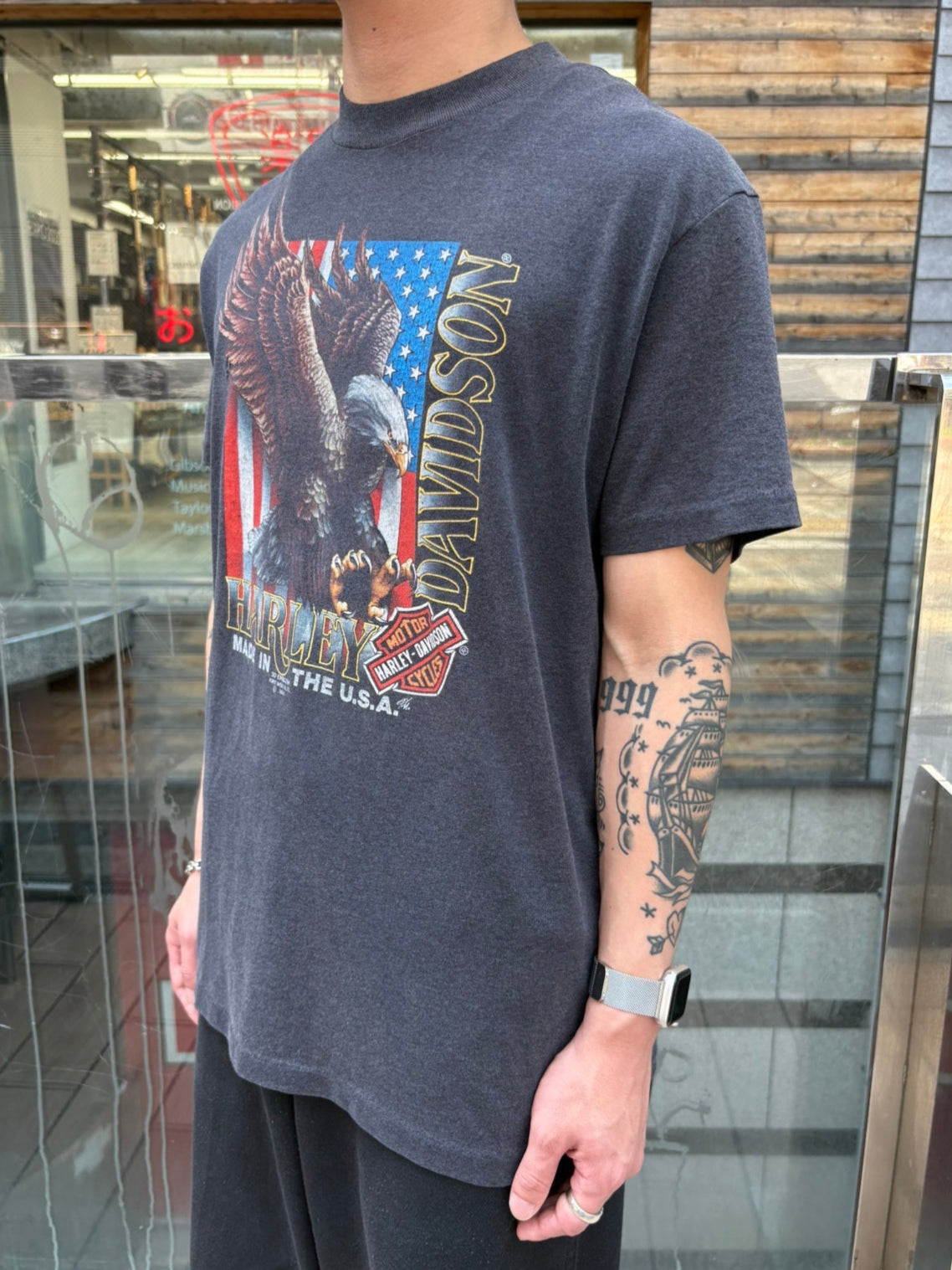 90's HARLEY-DAVIDSON「Eagle＆星条旗」USA製 ハーレーTシャツ