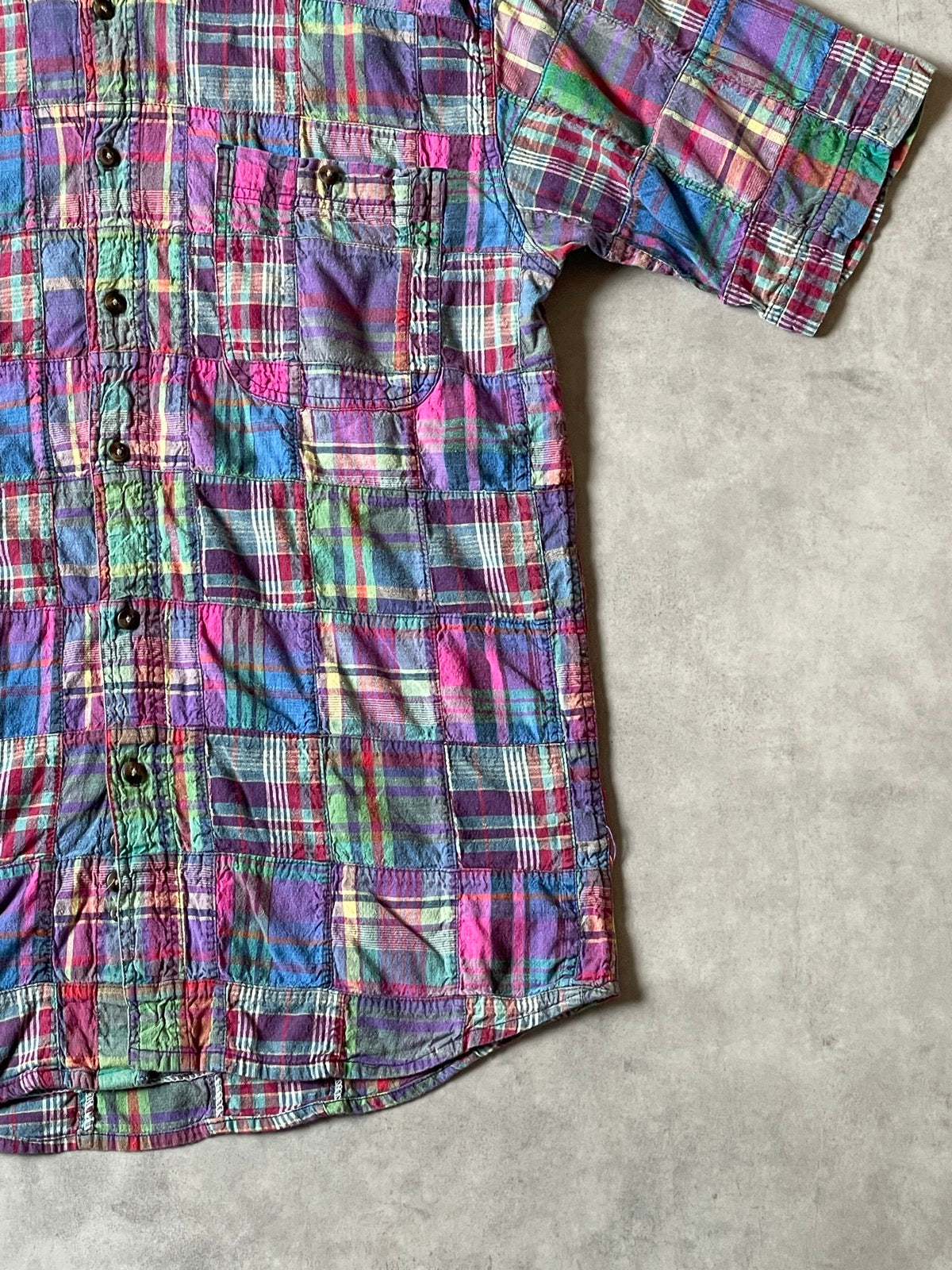 90's「EDDIE BAUER」superior madras パッチワークシャツ