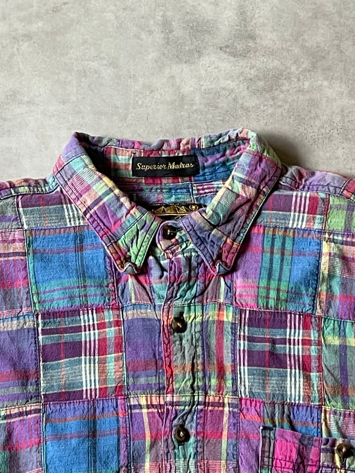 90's「EDDIE BAUER」superior madras パッチワークシャツ