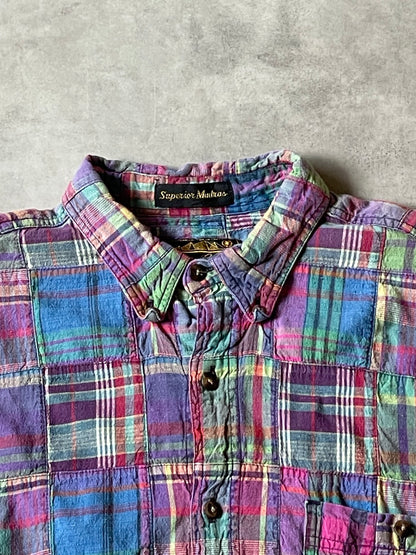 90's「EDDIE BAUER」superior madras パッチワークシャツ