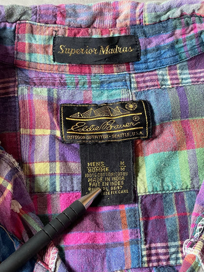 90's「EDDIE BAUER」superior madras パッチワークシャツ
