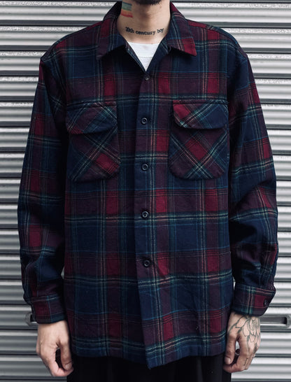 00's PENDLETON「open collar」USA製　ウールチェックシャツ