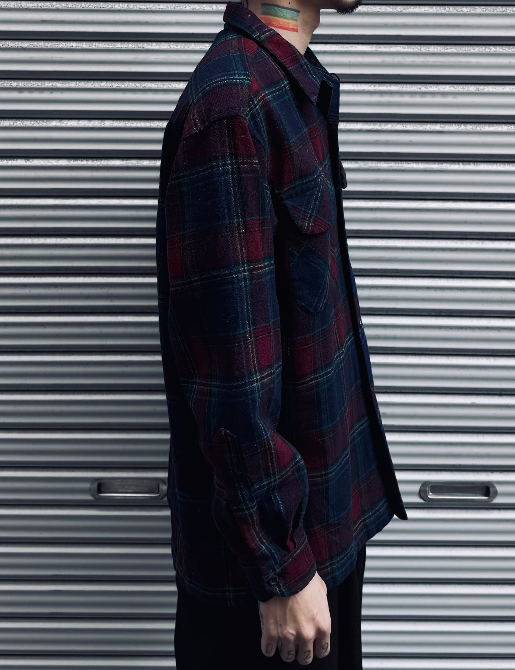 00's PENDLETON「open collar」USA製　ウールチェックシャツ