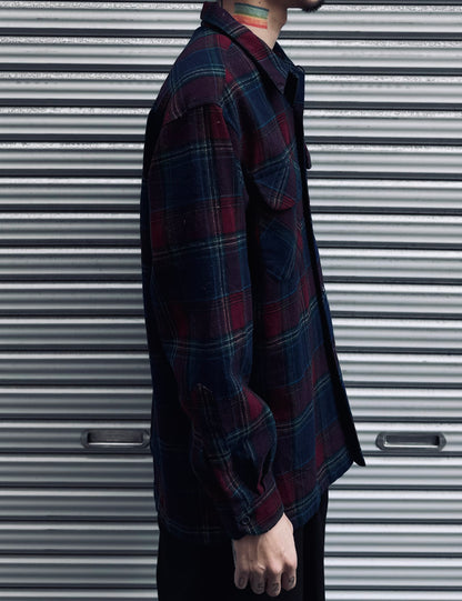 00's PENDLETON「open collar」USA製　ウールチェックシャツ