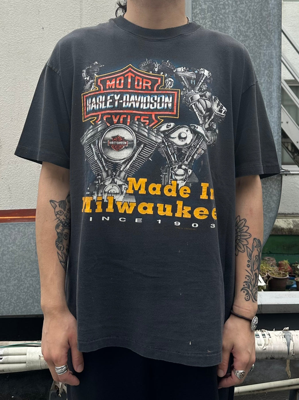 HARLEY-DAVIDSON ブラック Tシャツ Harley Davidson x Neighborhood Cracked Print T-Shirt Black