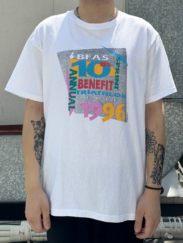 90's BFAS「Benefit Srint Triathlon」USA製 ホワイトTシャツ