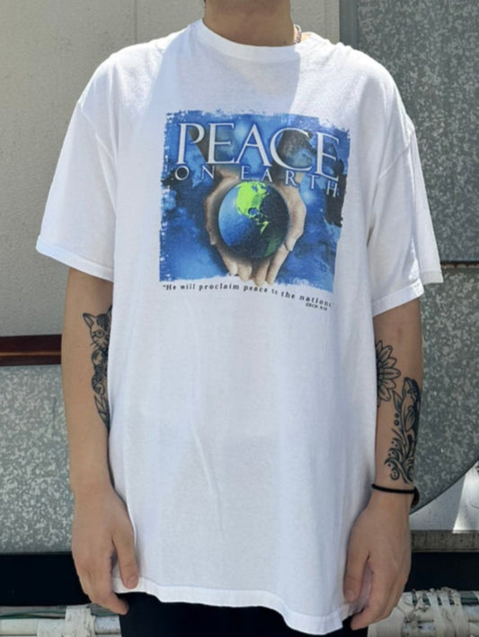 90's PEACE ON EARTH「religion」ホワイトTシャツ