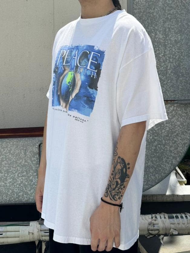 90's PEACE ON EARTH「religion」ホワイトTシャツ