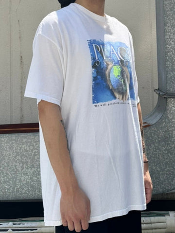 90's PEACE ON EARTH「religion」ホワイトTシャツ
