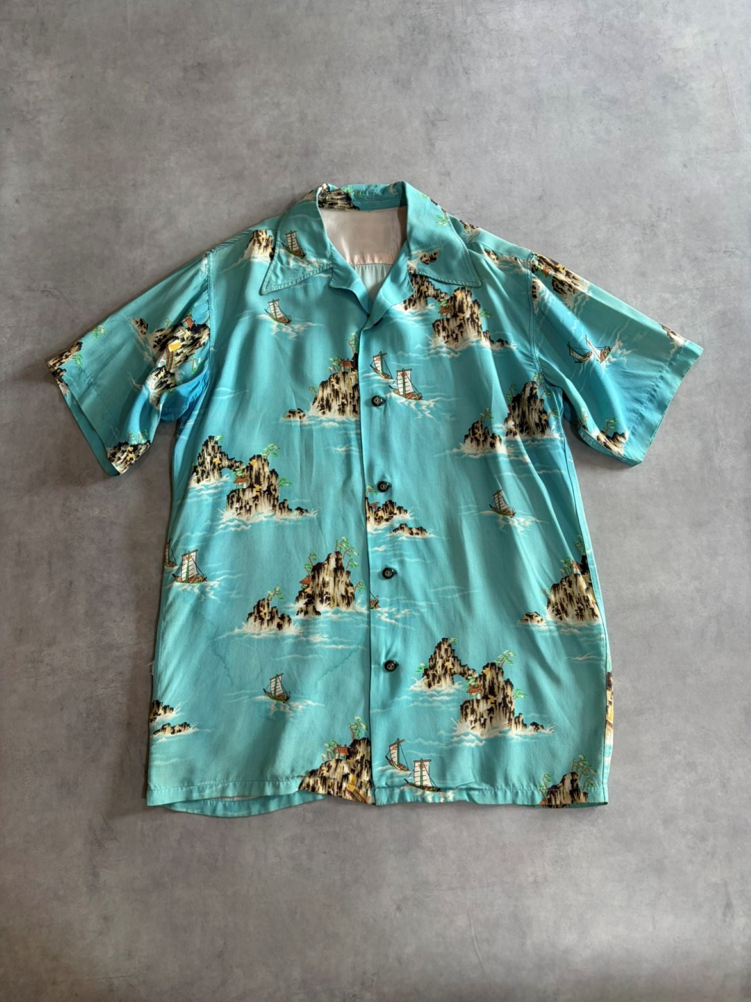 50's VINTAGEアロハシャツ オープンカラー 総柄