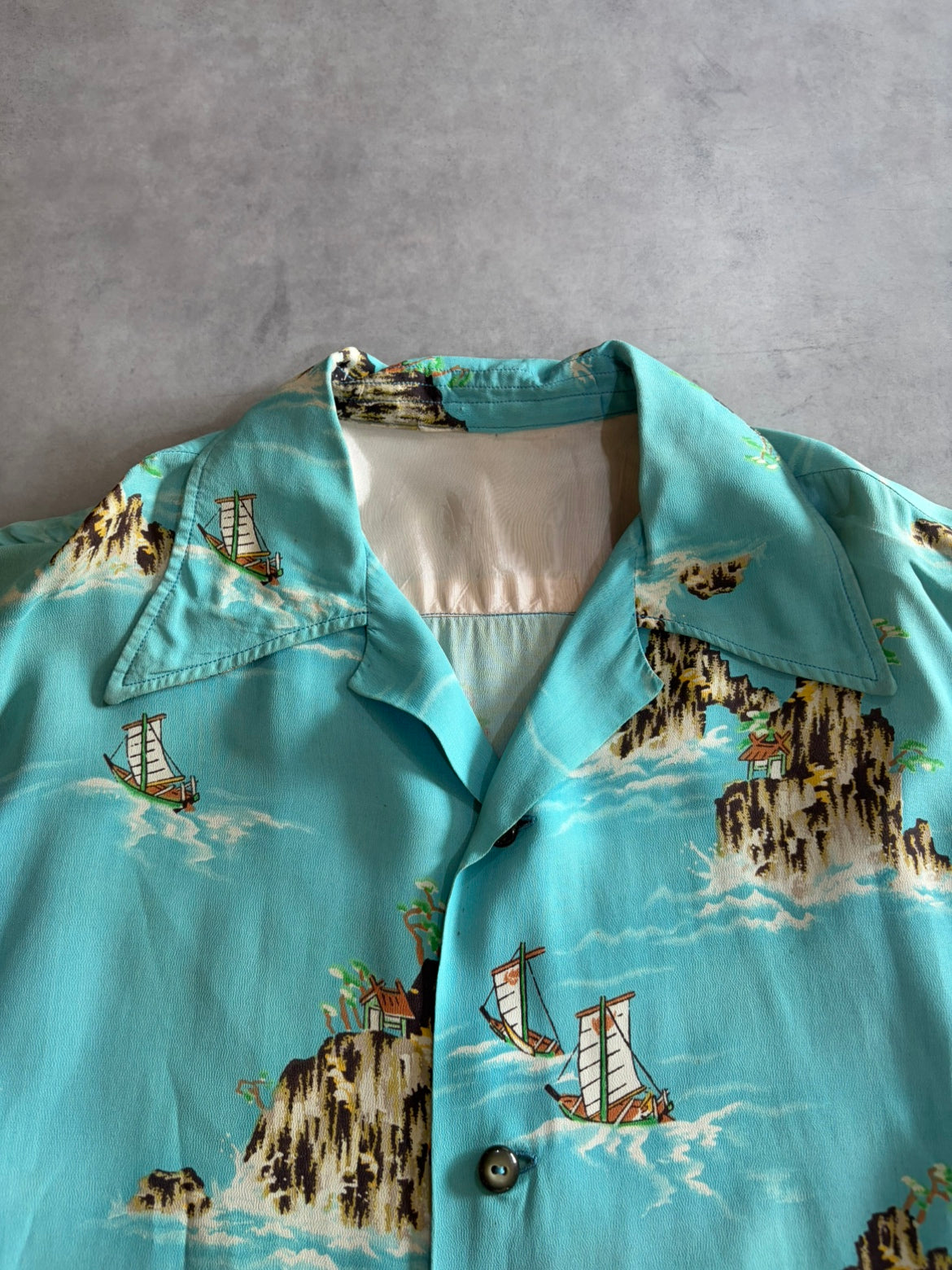 50's VINTAGEアロハシャツ オープンカラー 総柄
