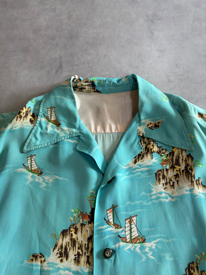 50's VINTAGEアロハシャツ オープンカラー 総柄